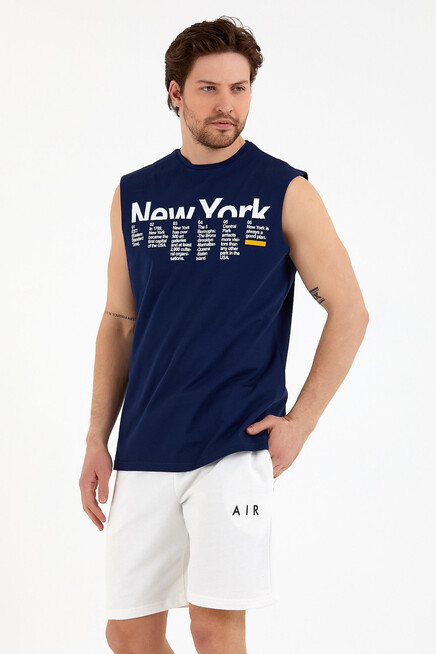 Erkek Bisiklet Yaka Regular Fit New York Baskılı Tişort SPR22TS125