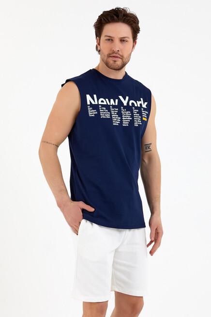 Erkek Bisiklet Yaka Regular Fit New York Baskılı Tişort SPR22TS125