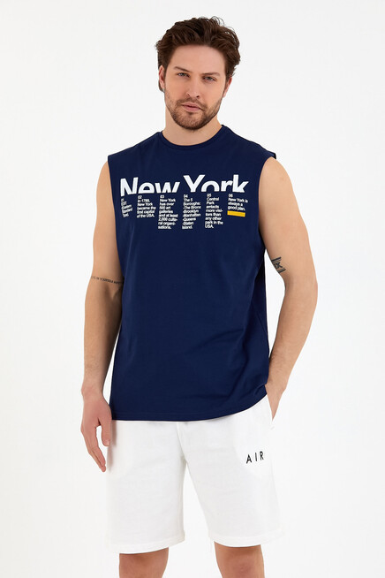 Erkek Bisiklet Yaka Regular Fit New York Baskılı Tişort SPR22TS125