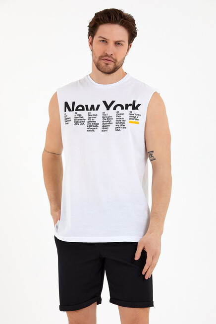 Erkek Bisiklet Yaka Regular Fit New York Baskılı Tişort SPR22TS125