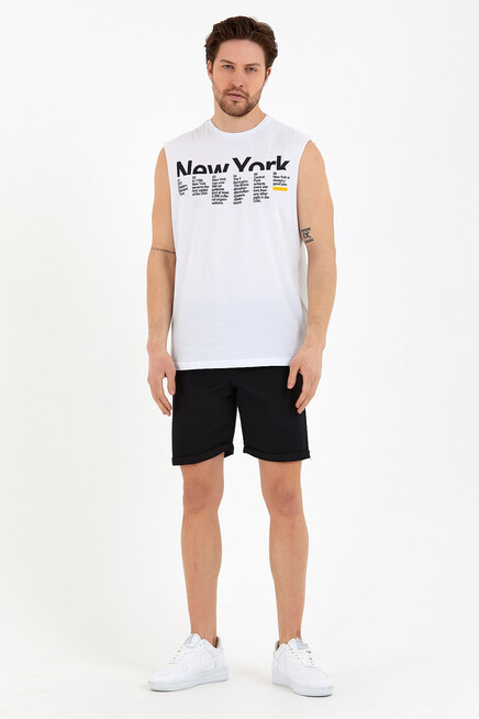 Erkek Bisiklet Yaka Regular Fit New York Baskılı Tişort SPR22TS125