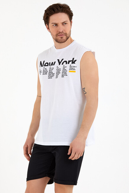 Erkek Bisiklet Yaka Regular Fit New York Baskılı Tişort SPR22TS125