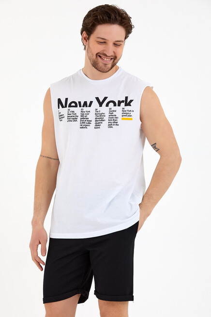 Erkek Bisiklet Yaka Regular Fit New York Baskılı Tişort SPR22TS125