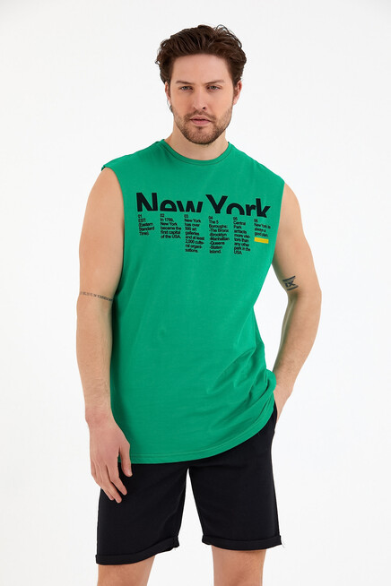 Erkek Bisiklet Yaka Regular Fit New York Baskılı Tişort SPR22TS125