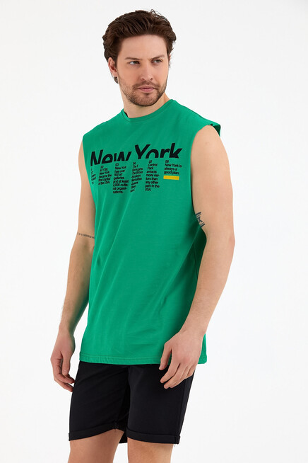 Erkek Bisiklet Yaka Regular Fit New York Baskılı Tişort SPR22TS125