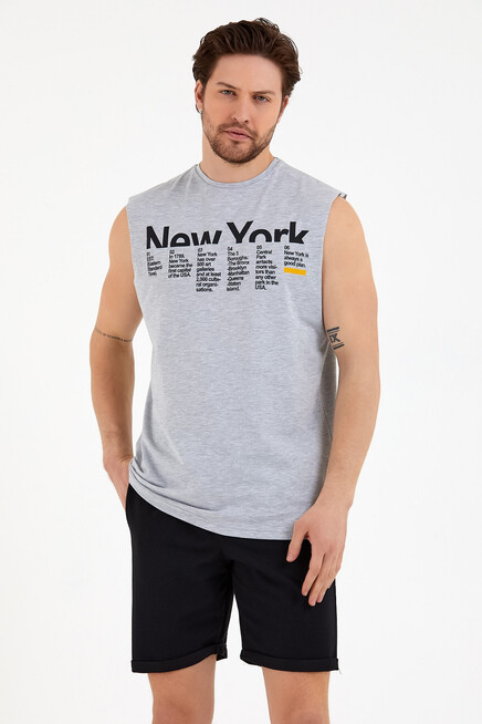 Erkek Bisiklet Yaka Regular Fit New York Baskılı Tişort SPR22TS125