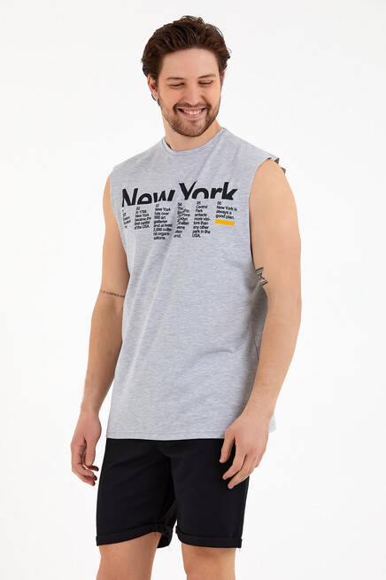 Erkek Bisiklet Yaka Regular Fit New York Baskılı Tişort SPR22TS125