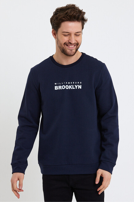 Erkek Bisiklet Yaka Regular Fit Brooklyn Baskılı İnce Sweatshirt SPR23SW330