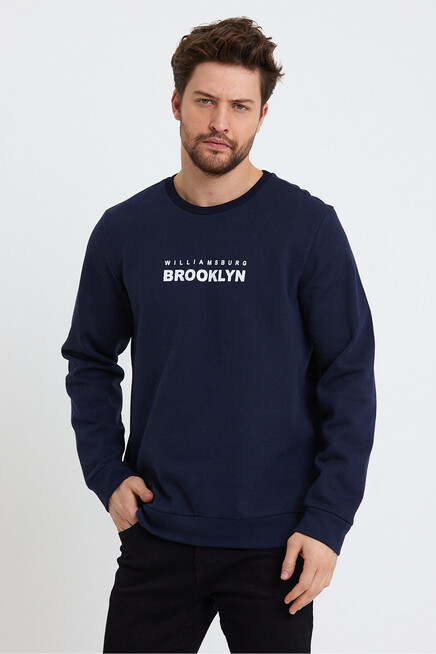 Erkek Bisiklet Yaka Regular Fit Brooklyn Baskılı İnce Sweatshirt SPR23SW330