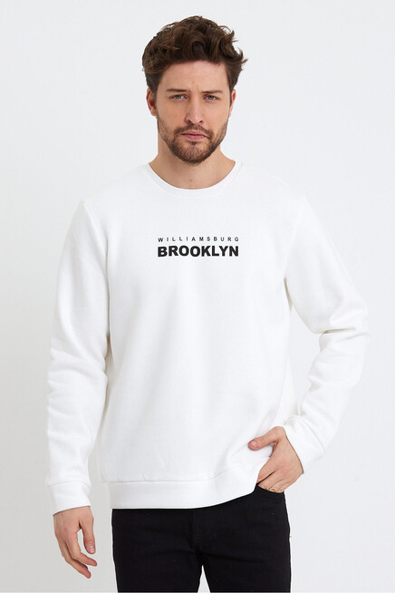 Erkek Bisiklet Yaka Regular Fit Brooklyn Baskılı İnce Sweatshirt SPR23SW330