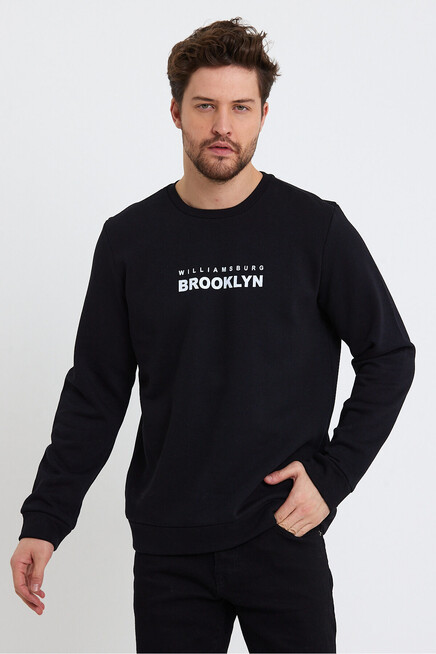 Erkek Bisiklet Yaka Regular Fit Brooklyn Baskılı İnce Sweatshirt SPR23SW330