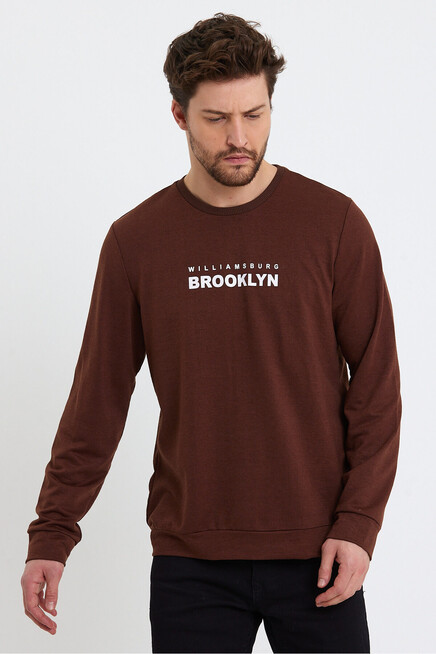 Erkek Bisiklet Yaka Regular Fit Brooklyn Baskılı İnce Sweatshirt SPR23SW330