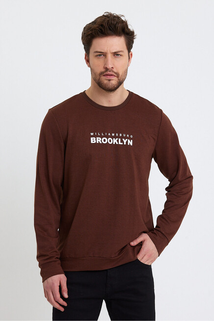 Erkek Bisiklet Yaka Regular Fit Brooklyn Baskılı İnce Sweatshirt SPR23SW330