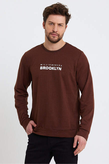 Erkek Bisiklet Yaka Regular Fit Brooklyn Baskılı İnce Sweatshirt SPR23SW330