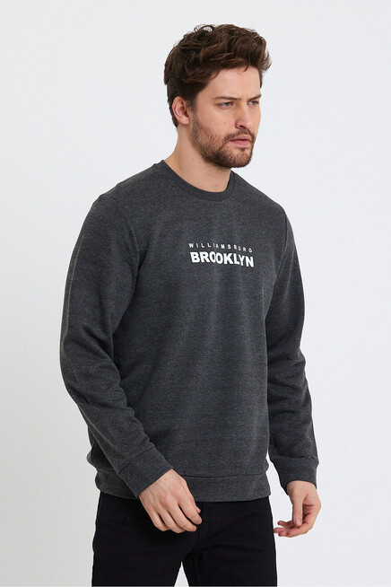 Erkek Bisiklet Yaka Regular Fit Brooklyn Baskılı İnce Sweatshirt SPR23SW330