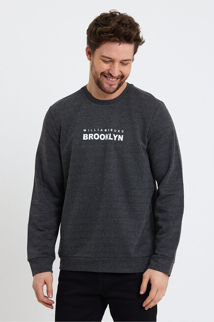 Erkek Bisiklet Yaka Regular Fit Brooklyn Baskılı İnce Sweatshirt SPR23SW330