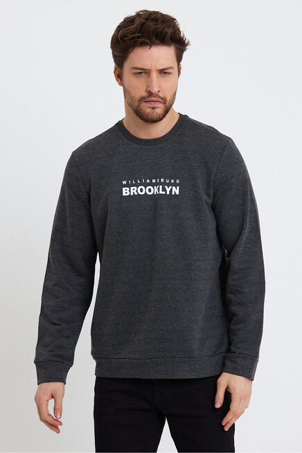 Erkek Bisiklet Yaka Regular Fit Brooklyn Baskılı İnce Sweatshirt SPR23SW330