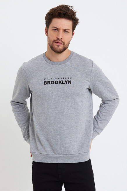 Erkek Bisiklet Yaka Regular Fit Brooklyn Baskılı İnce Sweatshirt SPR23SW330