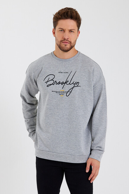 Süperlife Erkek Bisiklet Yaka Oversize Fit  El Yazılı Brooklyn İnce Sweatshirt SPR23SW331