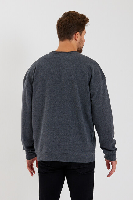 Süperlife Erkek Bisiklet Yaka Oversize Fit  El Yazılı Brooklyn İnce Sweatshirt SPR23SW331