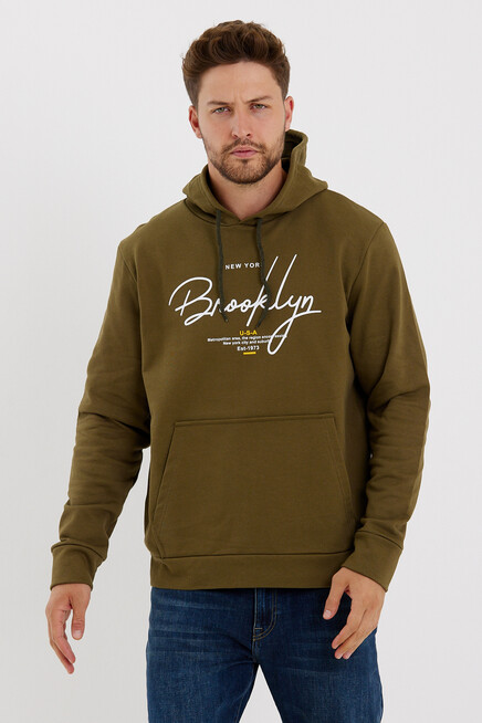 Süperlife Erkek Kapşonlu  Oversize Fit Brooklyn Baskılı İnce Sweatshirt SPR23SW361