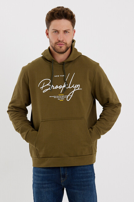 Süperlife Erkek Kapşonlu  Oversize Fit Brooklyn Baskılı İnce Sweatshirt SPR23SW361