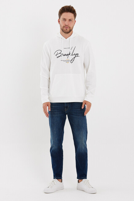 Süperlife Erkek Kapşonlu  Oversize Fit Brooklyn Baskılı İnce Sweatshirt SPR23SW361