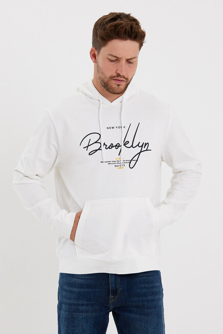 Süperlife Erkek Kapşonlu  Oversize Fit Brooklyn Baskılı İnce Sweatshirt SPR23SW361