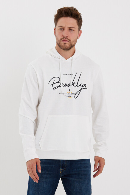 Süperlife Erkek Kapşonlu  Oversize Fit Brooklyn Baskılı İnce Sweatshirt SPR23SW361