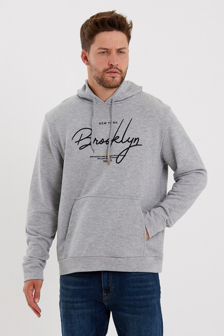 Erkek Kapşonlu  Oversize Fit Brooklyn Baskılı İnce Sweatshirt SPR23SW361