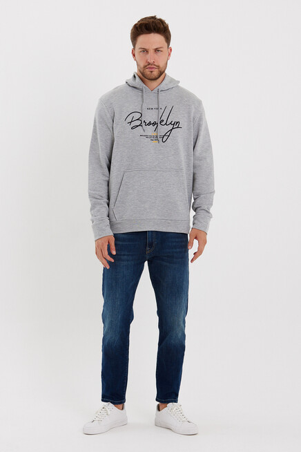 Süperlife Erkek Kapşonlu  Oversize Fit Brooklyn Baskılı İnce Sweatshirt SPR23SW361