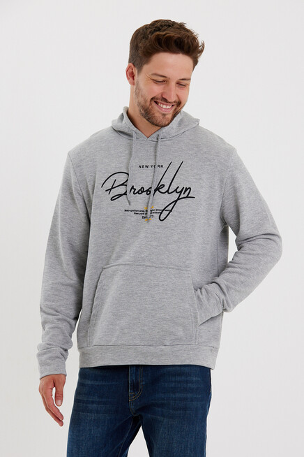Süperlife Erkek Kapşonlu  Oversize Fit Brooklyn Baskılı İnce Sweatshirt SPR23SW361