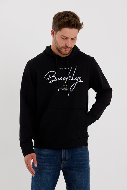 Süperlife Erkek Kapşonlu  Oversize Fit Brooklyn Baskılı İnce Sweatshirt SPR23SW361