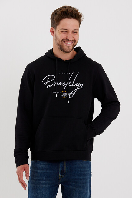 Süperlife Erkek Kapşonlu  Oversize Fit Brooklyn Baskılı İnce Sweatshirt SPR23SW361