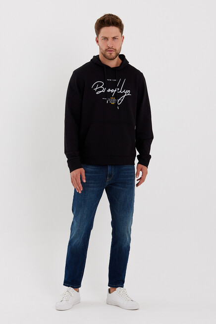 Süperlife Erkek Kapşonlu  Oversize Fit Brooklyn Baskılı İnce Sweatshirt SPR23SW361