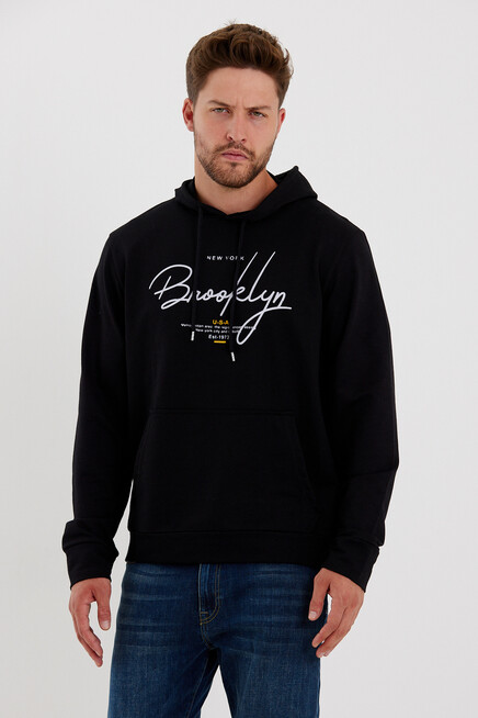 Süperlife Erkek Kapşonlu  Oversize Fit Brooklyn Baskılı İnce Sweatshirt SPR23SW361