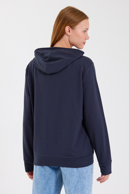 Süperlife Kadın Kapşonlu  Oversize Fit El Yazılı Brooklyn Baskılı İnce Sweatshirt SPR23SWk361