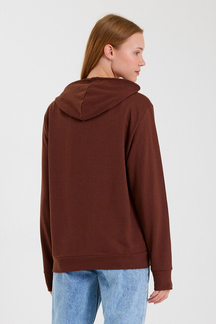 Süperlife Kadın Kapşonlu  Oversize Fit El Yazılı Brooklyn Baskılı İnce Sweatshirt SPR23SWk361