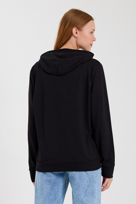 Süperlife Kadın Kapşonlu  Oversize Fit El Yazılı Brooklyn Baskılı İnce Sweatshirt SPR23SWk361