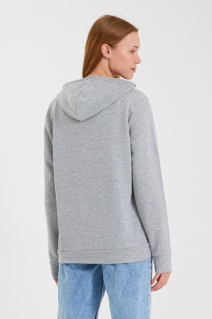 Süperlife Kadın Kapşonlu  Oversize Fit El Yazılı Brooklyn Baskılı İnce Sweatshirt SPR23SWk361