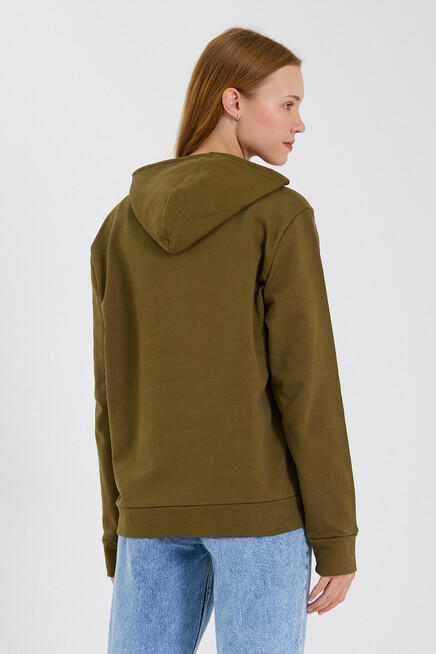 Süperlife Kadın Kapşonlu  Oversize Fit El Yazılı Brooklyn Baskılı İnce Sweatshirt SPR23SWk361