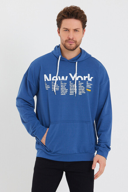 Erkek Kapşonlu Oversize Fit Newyork Baskılı İnce Sweatshirt SPR23SW362