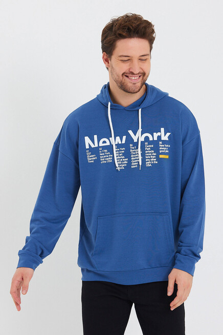 Erkek Kapşonlu Oversize Fit Newyork Baskılı İnce Sweatshirt SPR23SW362