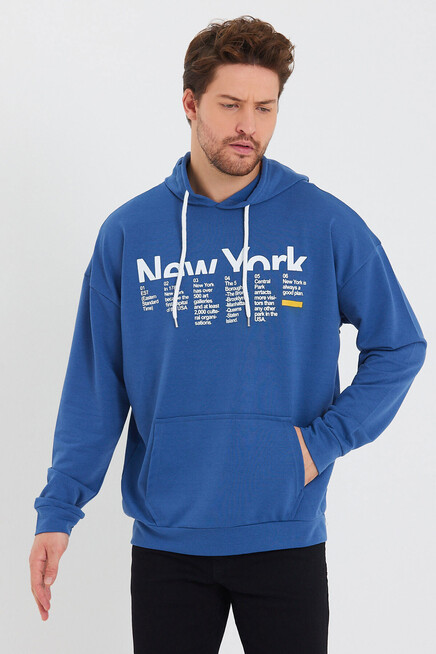 Erkek Kapşonlu Oversize Fit Newyork Baskılı İnce Sweatshirt SPR23SW362