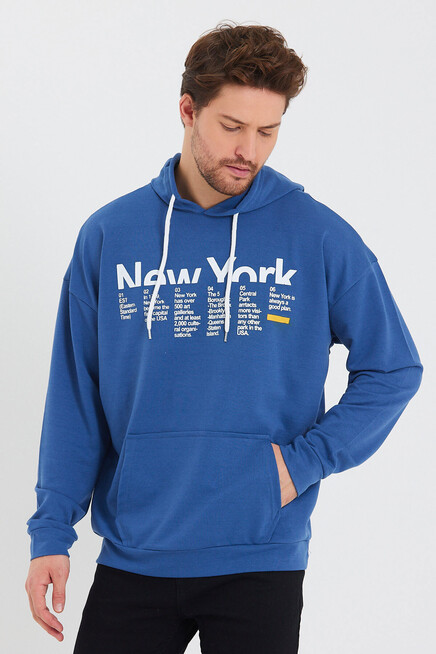 Erkek Kapşonlu Oversize Fit Newyork Baskılı İnce Sweatshirt SPR23SW362