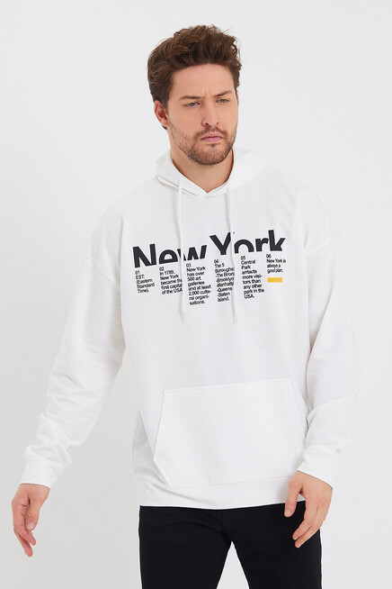 Erkek Kapşonlu Oversize Fit Newyork Baskılı İnce Sweatshirt SPR23SW362