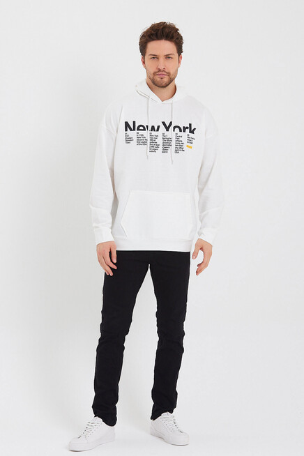 Erkek Kapşonlu Oversize Fit Newyork Baskılı İnce Sweatshirt SPR23SW362