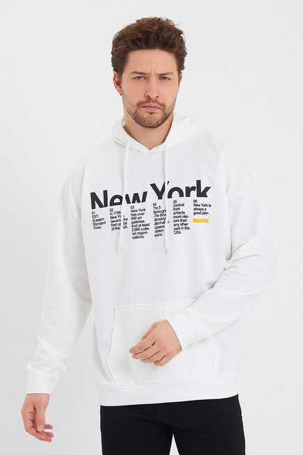 Erkek Kapşonlu Oversize Fit Newyork Baskılı İnce Sweatshirt SPR23SW362