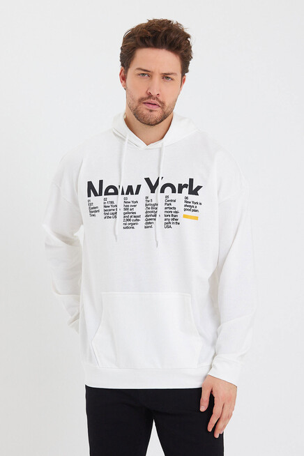 Erkek Kapşonlu Oversize Fit Newyork Baskılı İnce Sweatshirt SPR23SW362