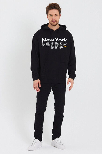 Erkek Kapşonlu Oversize Fit Newyork Baskılı İnce Sweatshirt SPR23SW362